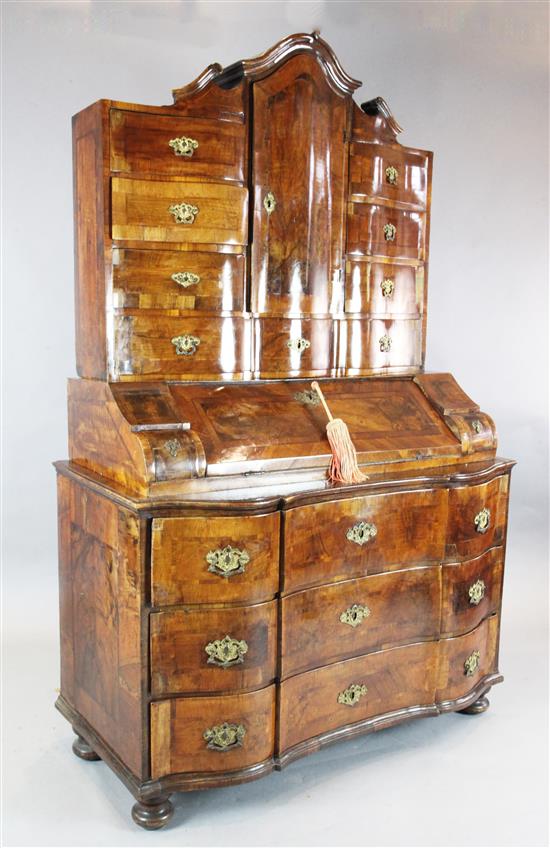 An 18th century South German inlaid walnut bureau bookcase, W.4ft 3in. D.2ft 2in. H.6ft 9in.